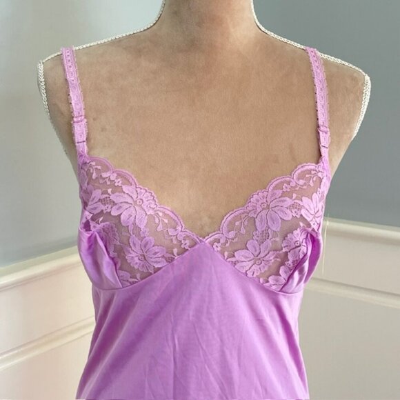 Vintage Kayser Nylon Lace Mellow Grape Full Slip 80's Deadstock NWT 32 - Picture 2 of 7